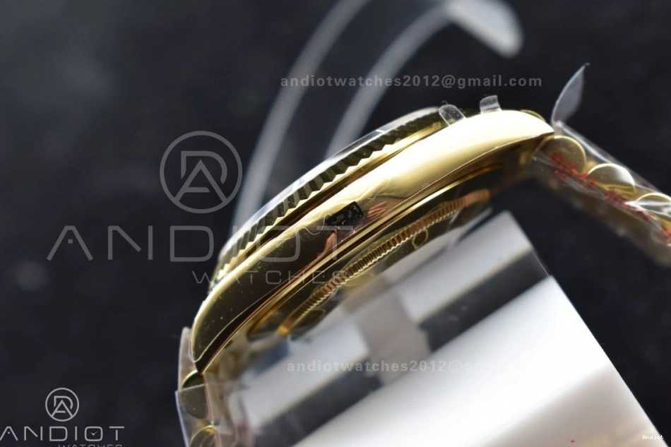 Plated Markers A2836 Crystal 904L Black Dial 40 GMF Bracelet President On YG DayDate Steel V2 0123